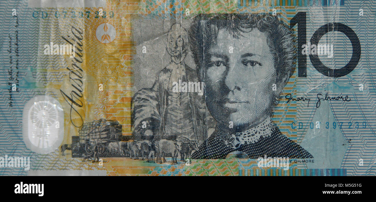 Close-up of the reverse side of the Australian ten (10) - dollar note Stock Photo