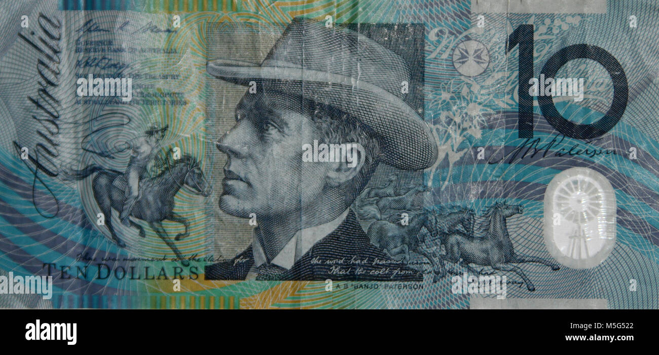 Close-up of the obverse side of the Australian ten (10) -dollar note Stock Photo