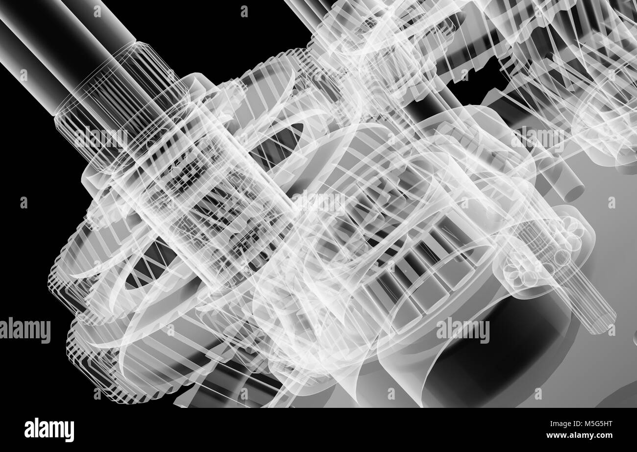 Gears, shafts and bearings. Xray render Stock Photo Alamy