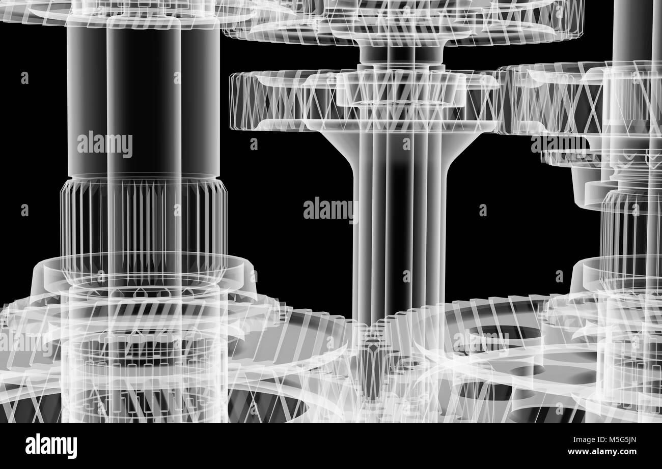 Gears, shafts and bearings. Xray render Stock Photo Alamy