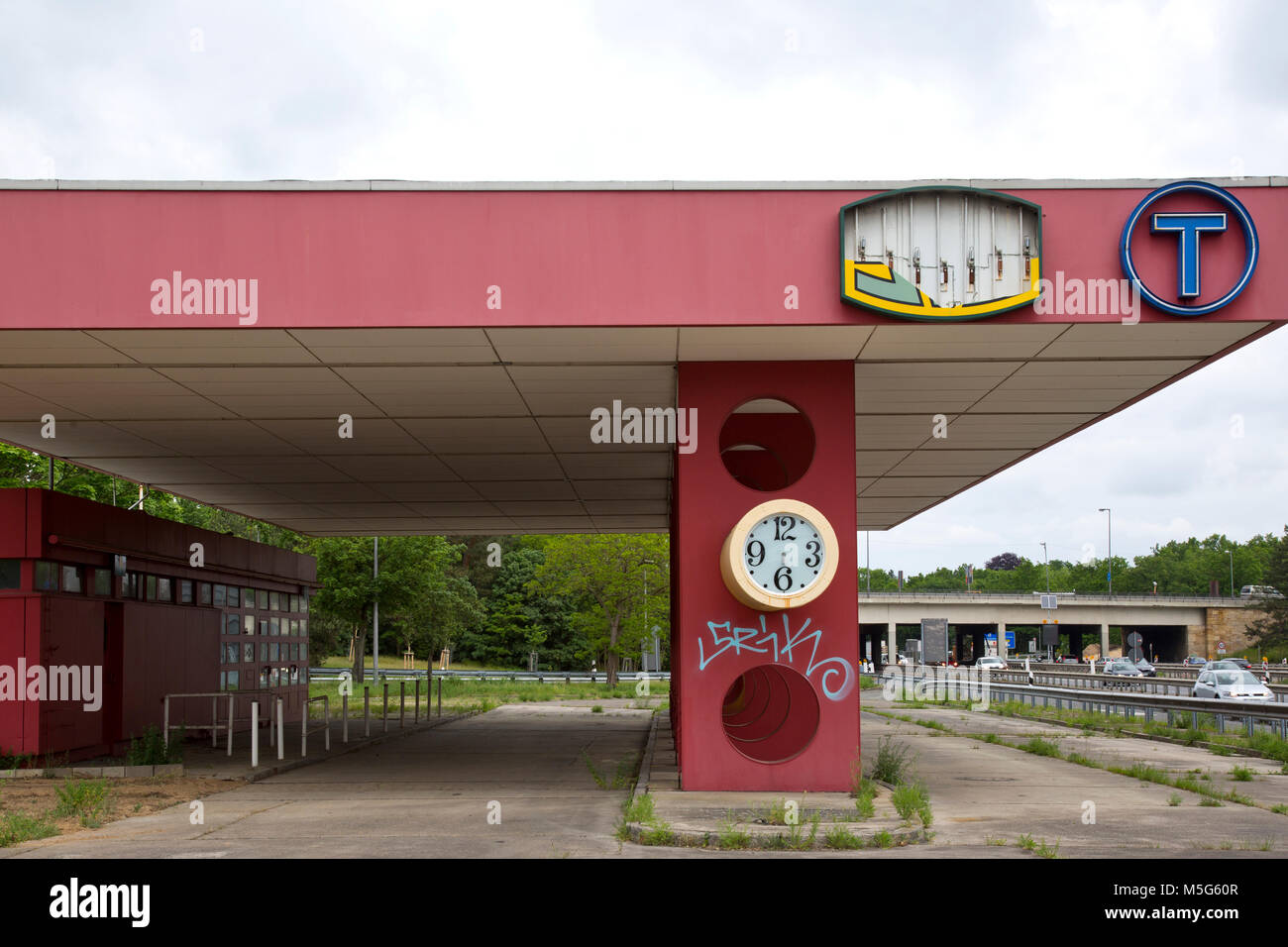 Berlin, Germany May 24, 2017 The abandoned gas station at Checkpoint