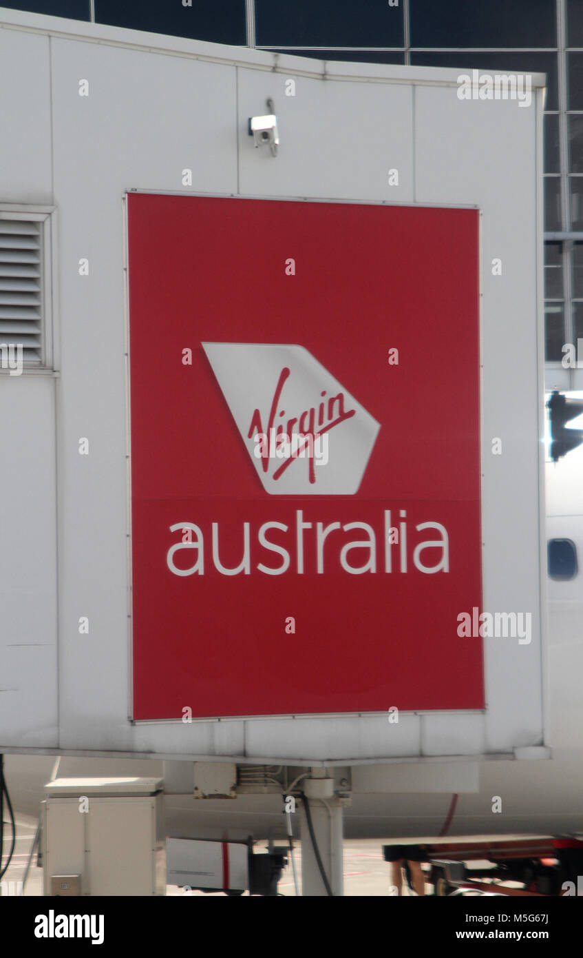 Virgin Australia sign, Sydney airport, Sydney, Australia Stock Photo