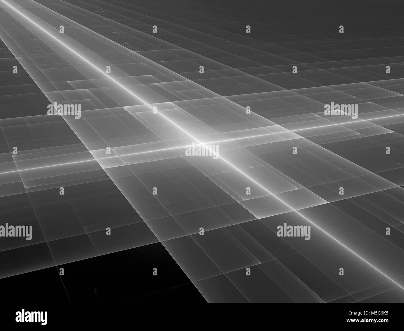 Glowing futuristic texture, black and white, computer generated abstract texture for overlay or screen effect, 3D rendering Stock Photo