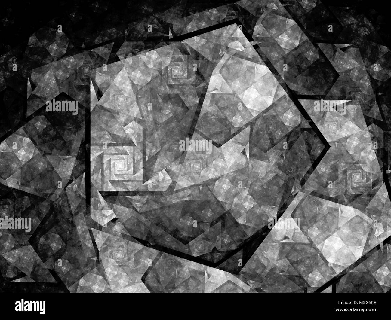 Pentagon shaped nanocrystal fractal, black and white, computer generated abstract texture for overlay or screen effect, 3D rendering Stock Photo