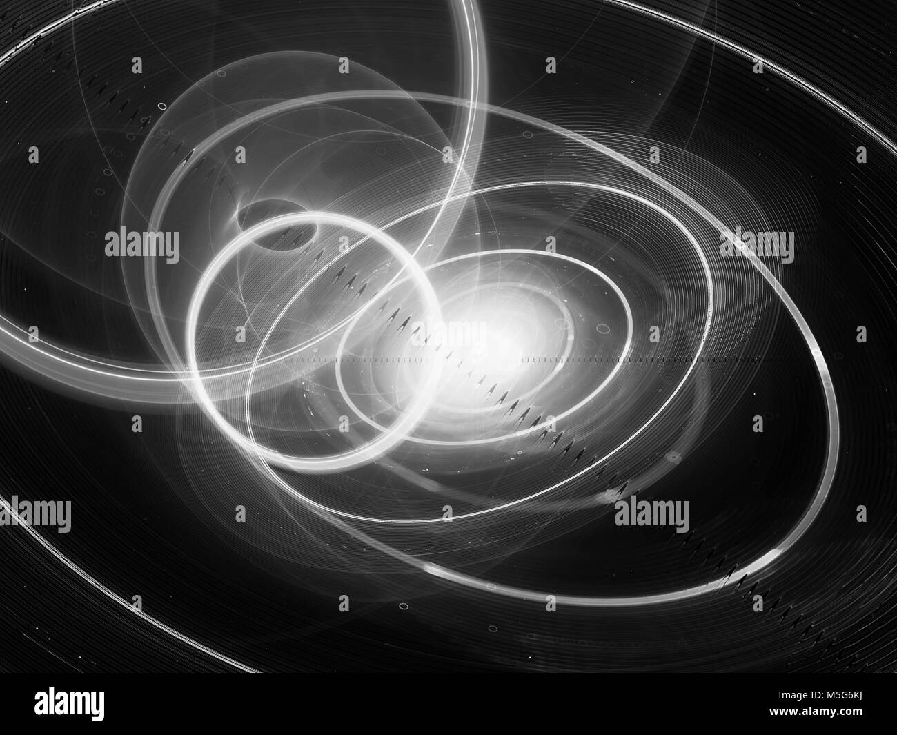 Exoplanetary system, black and white, computer generated abstract texture for overlay or screen effect, 3D rendering Stock Photo
