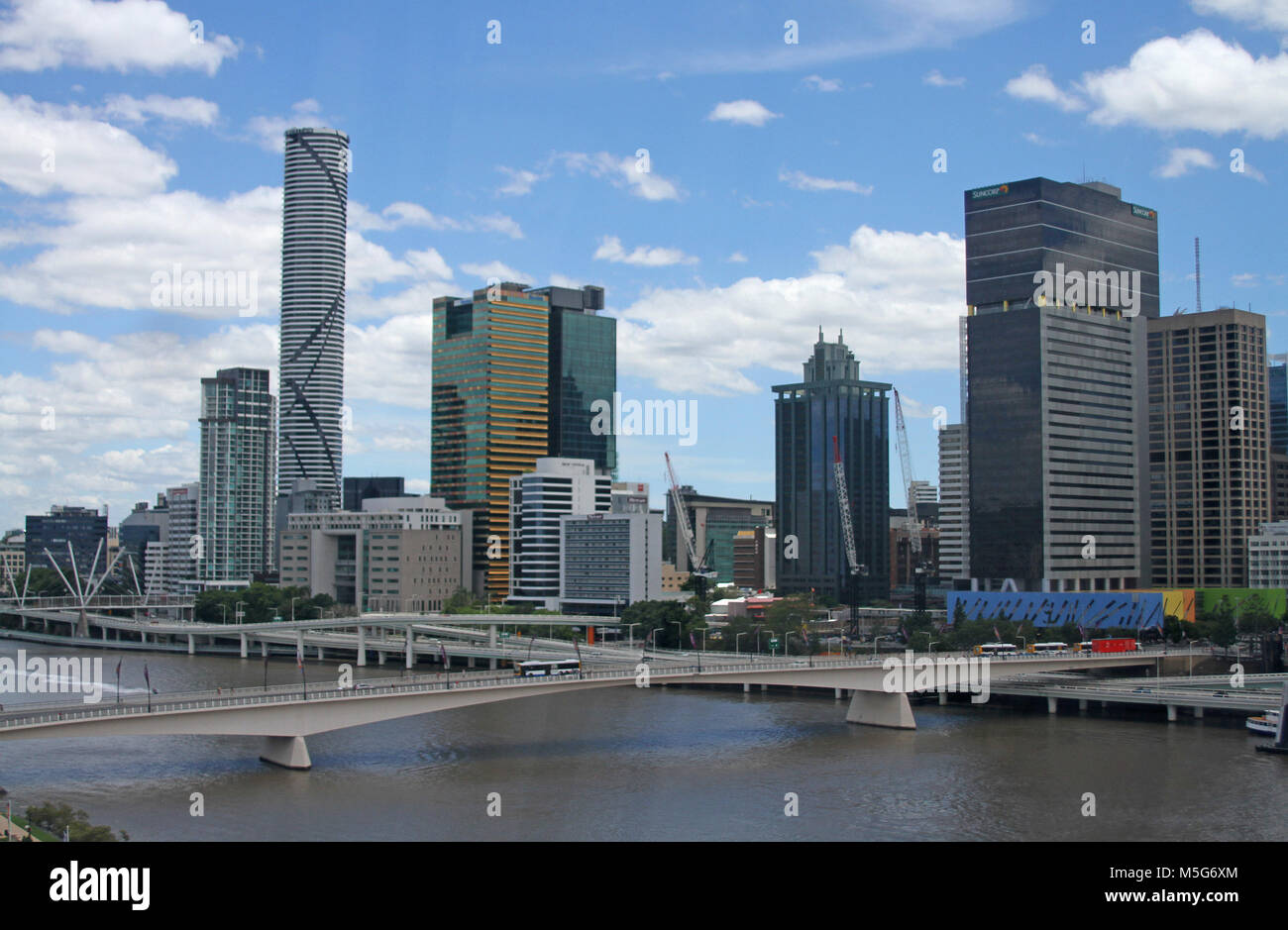 View from the Wheel of Brisbane showing cityscape and the Victoria Bridge, Brisbane, Australia Stock Photo