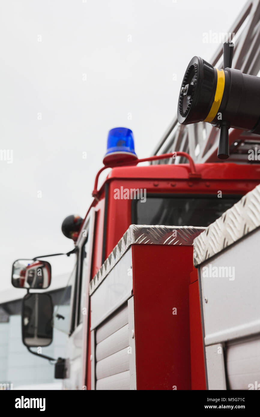 Flashing Lights In Fire Truck Big Red Russian Fire Fighting