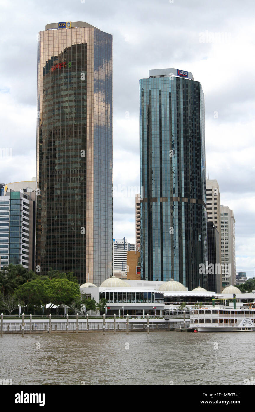 Cityscape of Brisbane CBD with Brisbane River in the foreground, Brisbane, Australia Stock Photo