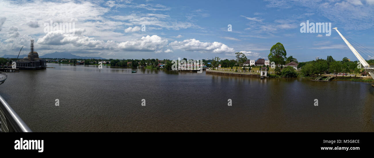 THe Darul Hana Bridge over the Sarawak River, Kuching, Malaysia Stock Photo