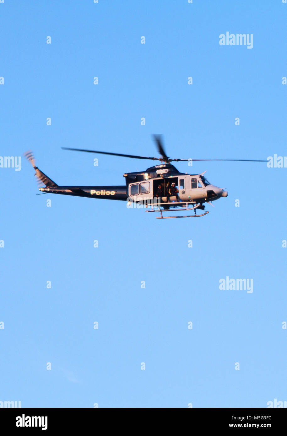Sydney Harbour police patrol helicopter, Australia Stock Photo