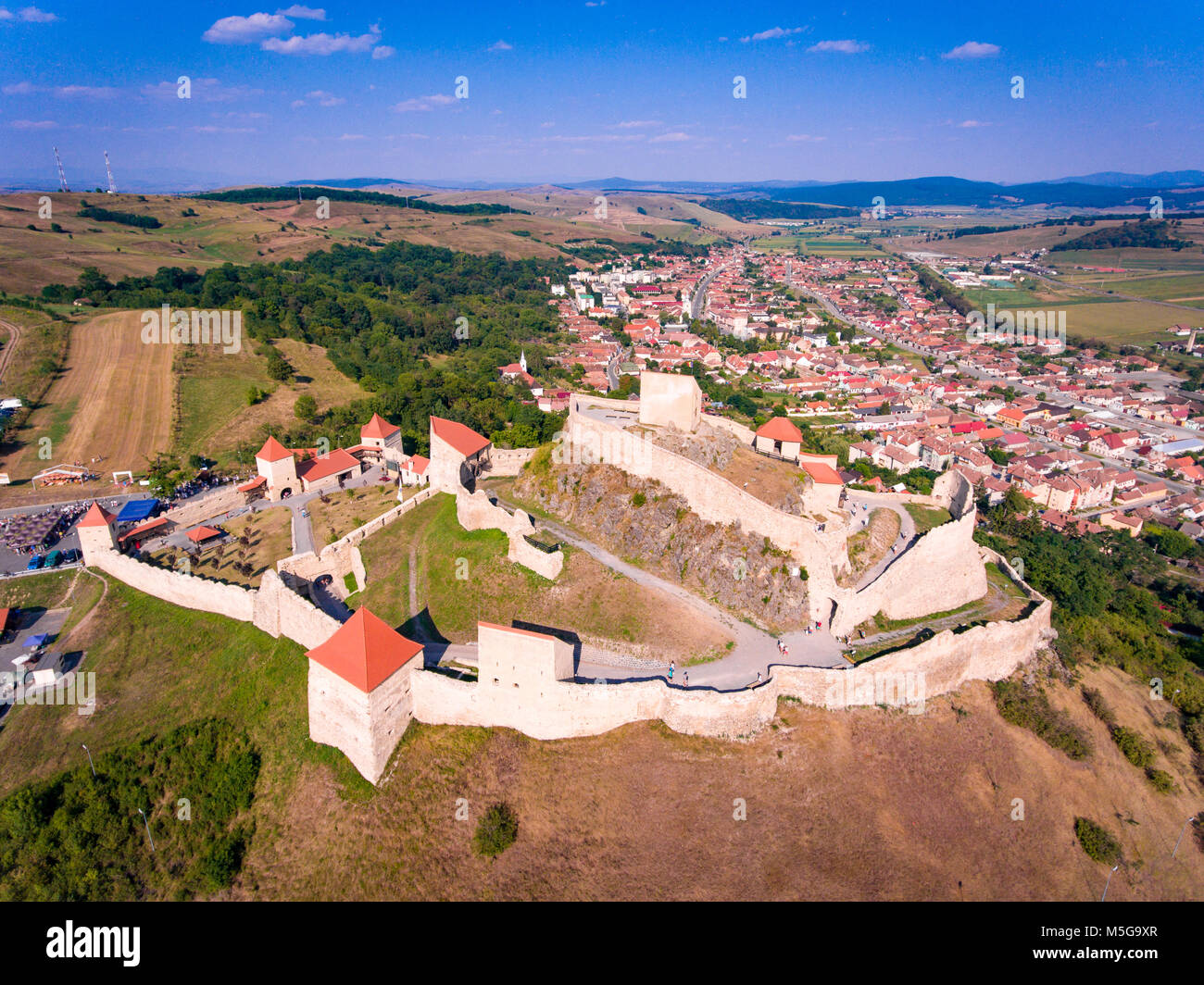 Rupea Brasov Medieval Fortress aerial view Stock Photo - Alamy