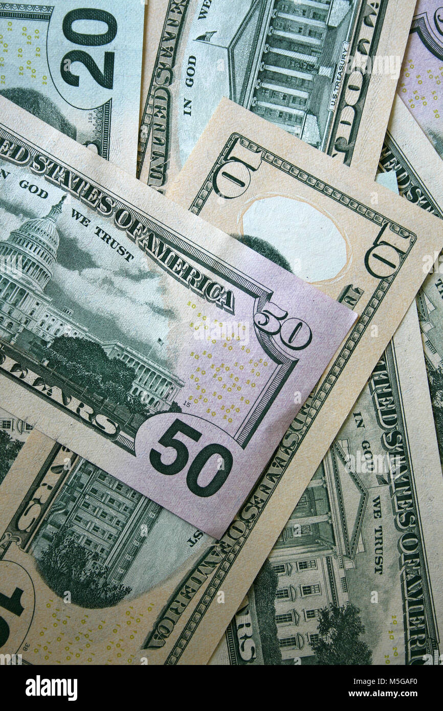 Different dollar bills, United States of America Stock Photo