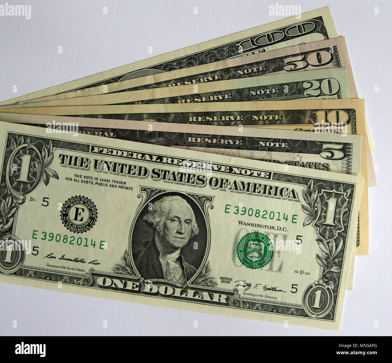 Different dollar bills, United States of America Stock Photo