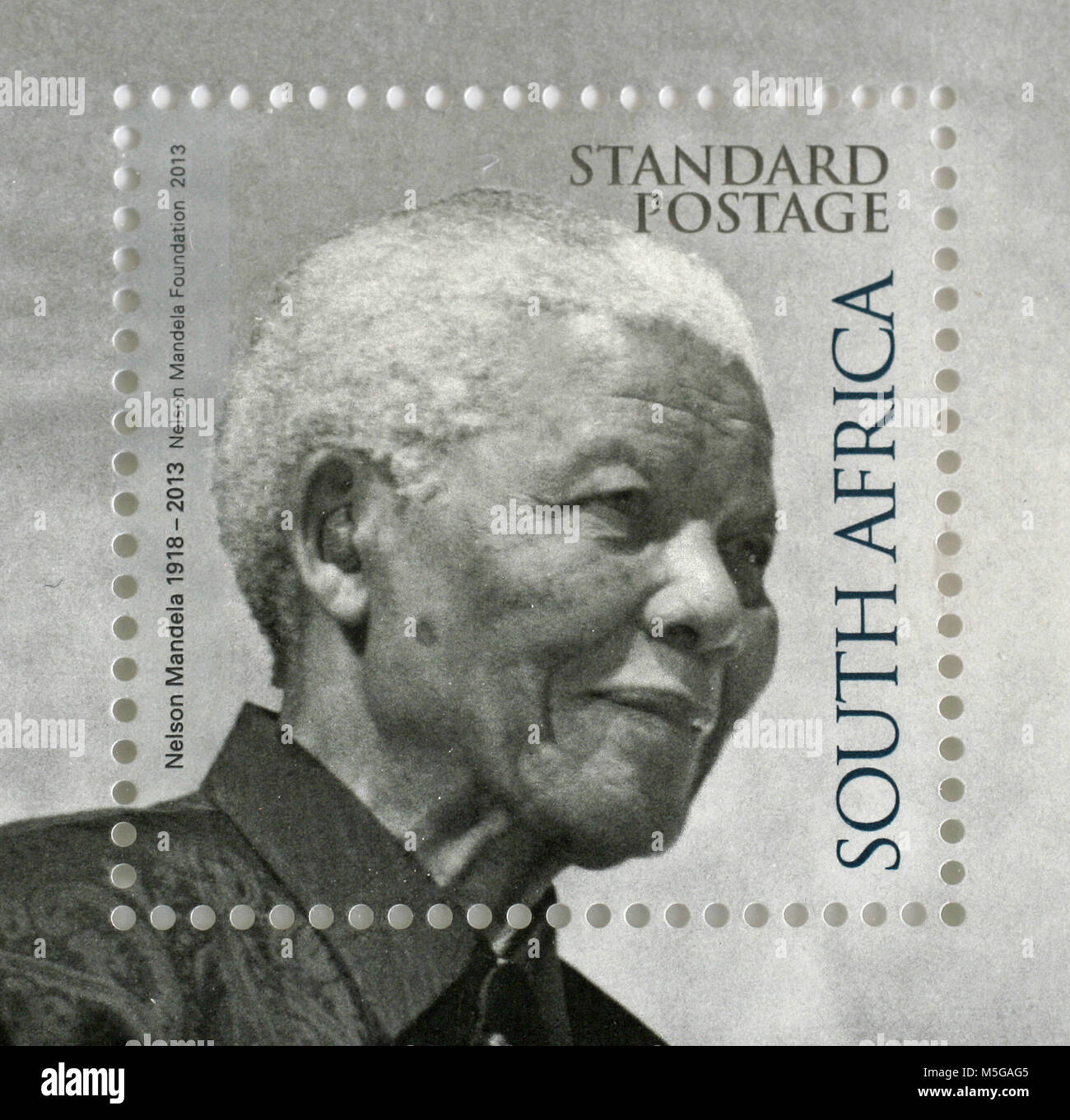 A stamp printed in RSA shows Nelson Mandela, circa 2014 Stock Photo