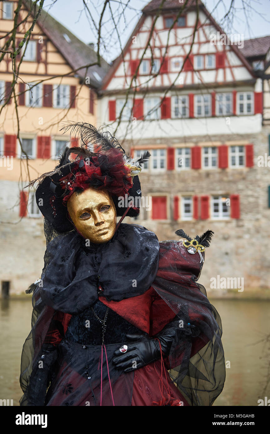 Venetian Carnival in Schwäbisch Hall a small and medieval city in Germany. the festival is called Hallia Venezia. Stock Photo
