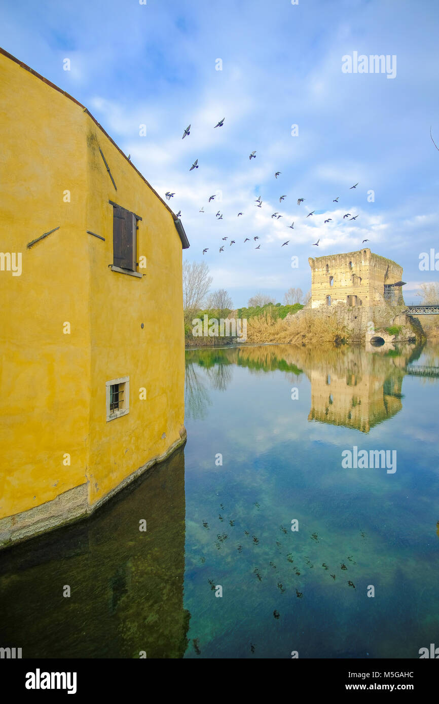 Borghetto sul Mincio is one of the most beautiful villages in Italy, one of those places that seem unreal. Perfect for a romantic getaway. Stock Photo