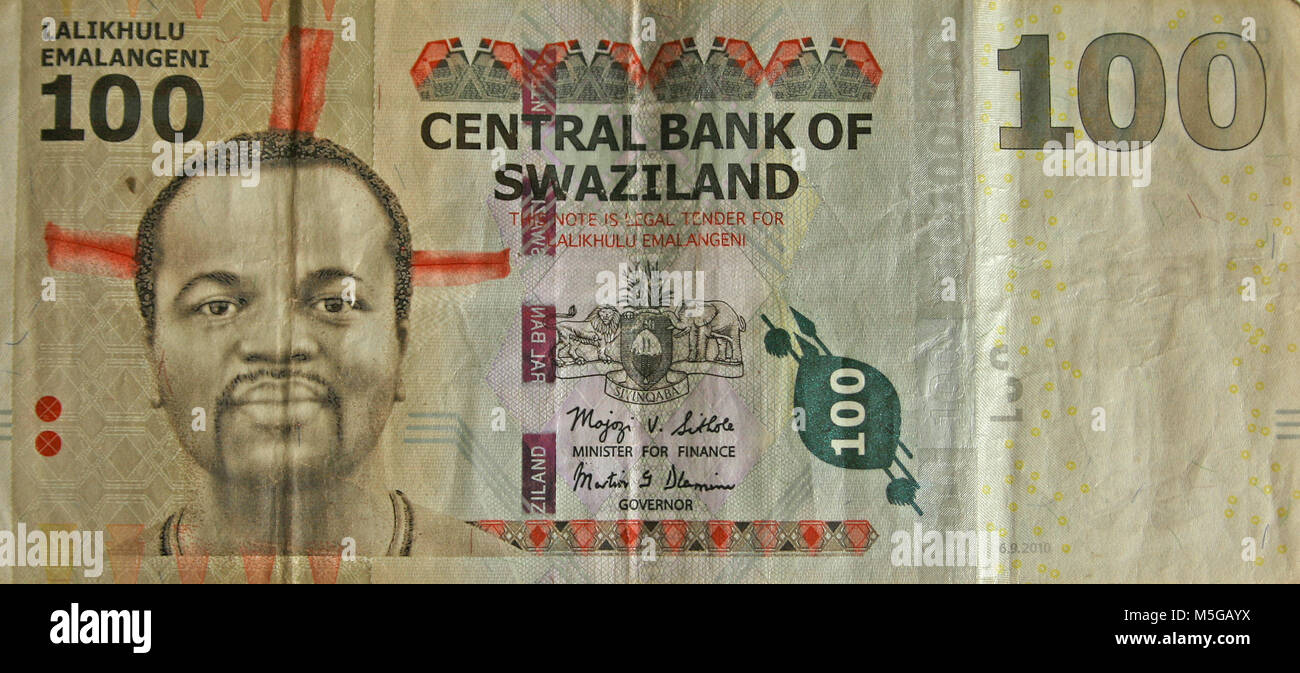 100 Swazi lilangeni banknote, obverse side Stock Photo