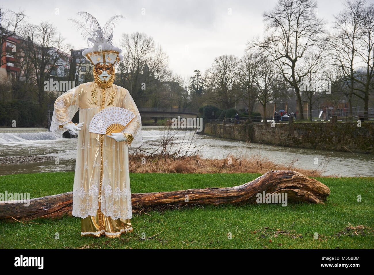 Venetian Carnival in Schwäbisch Hall a small and medieval city in Germany. the festival is called Hallia Venezia. Stock Photo