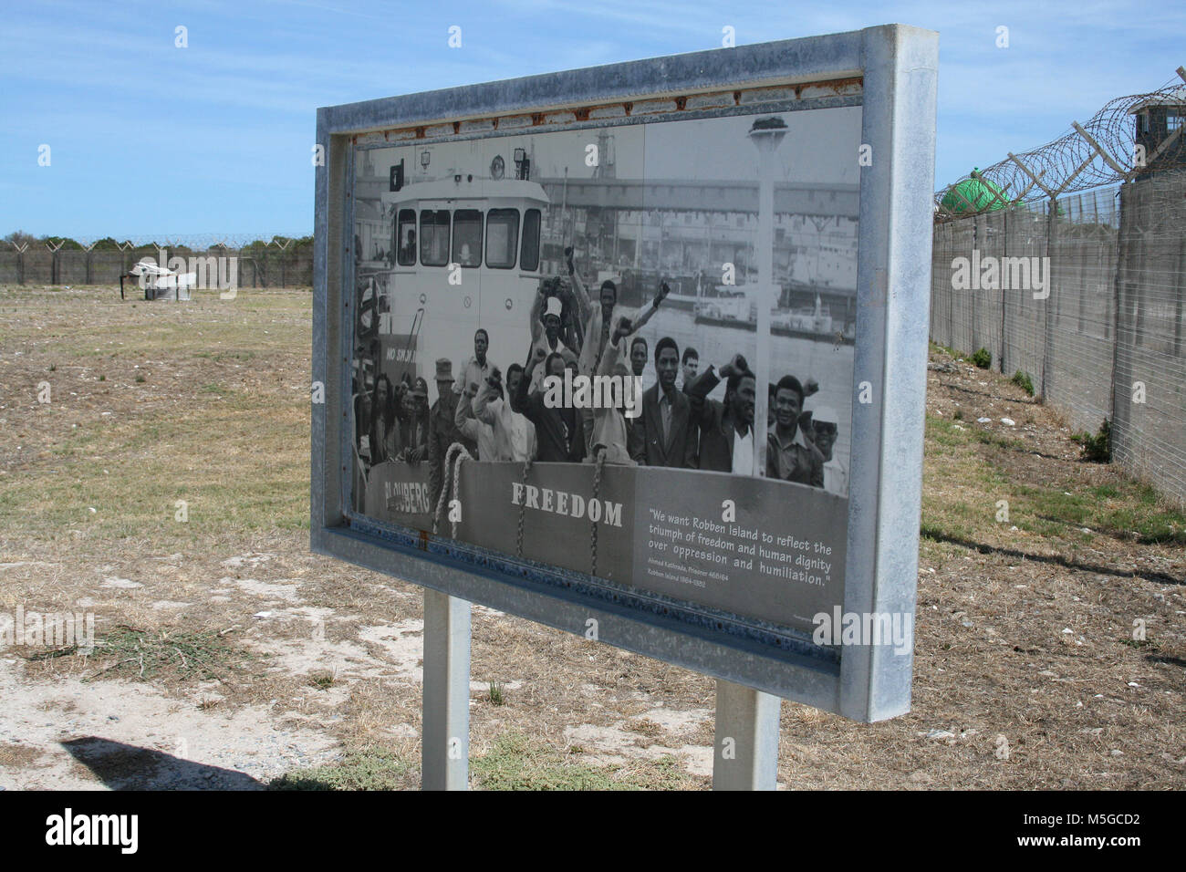 Poster of the last political prisoners to be freed from Robben Island, Robben Island, Cape Town, South Africa Stock Photo