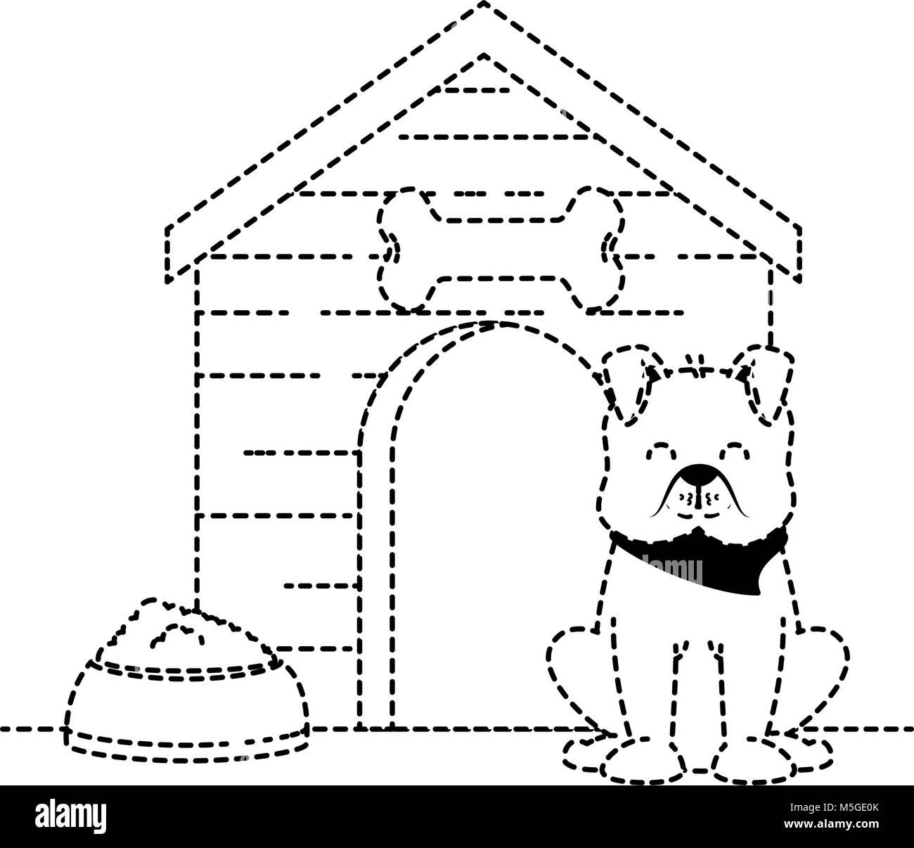 cute dog mascot with wooden house and dish food Stock Vector Image ...