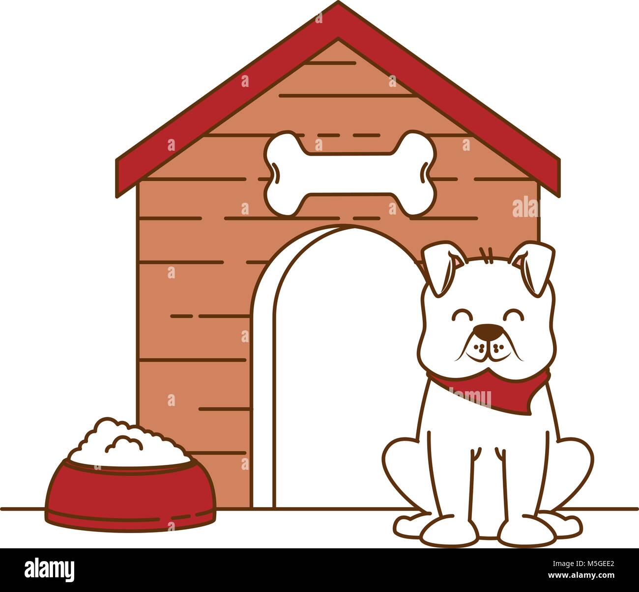 cute dog mascot with wooden house and dish food Stock Vector Image ...