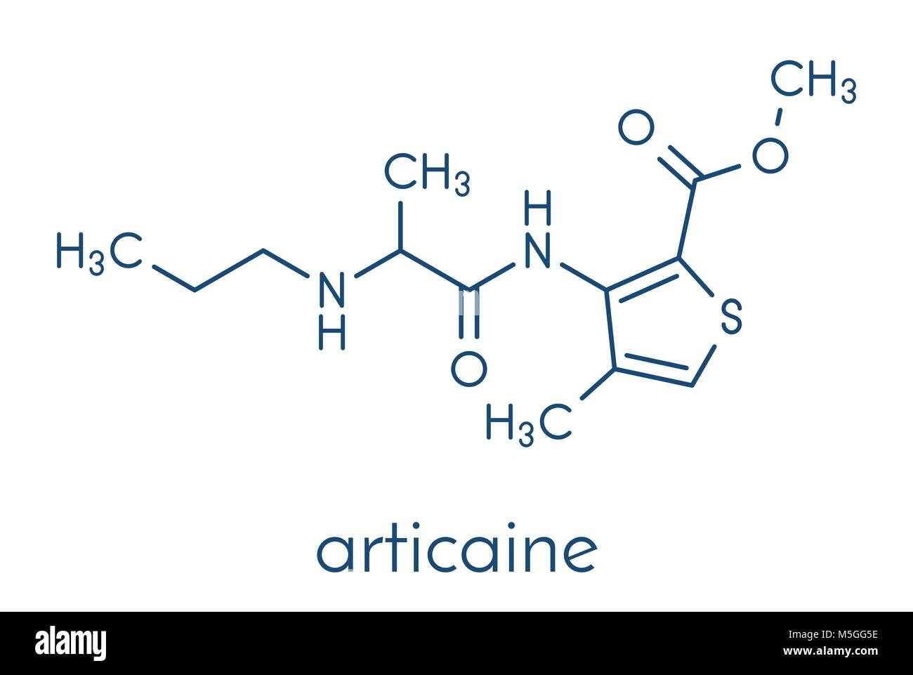 Articaine local anesthetic drug molecule. Skeletal formula Stock Vector