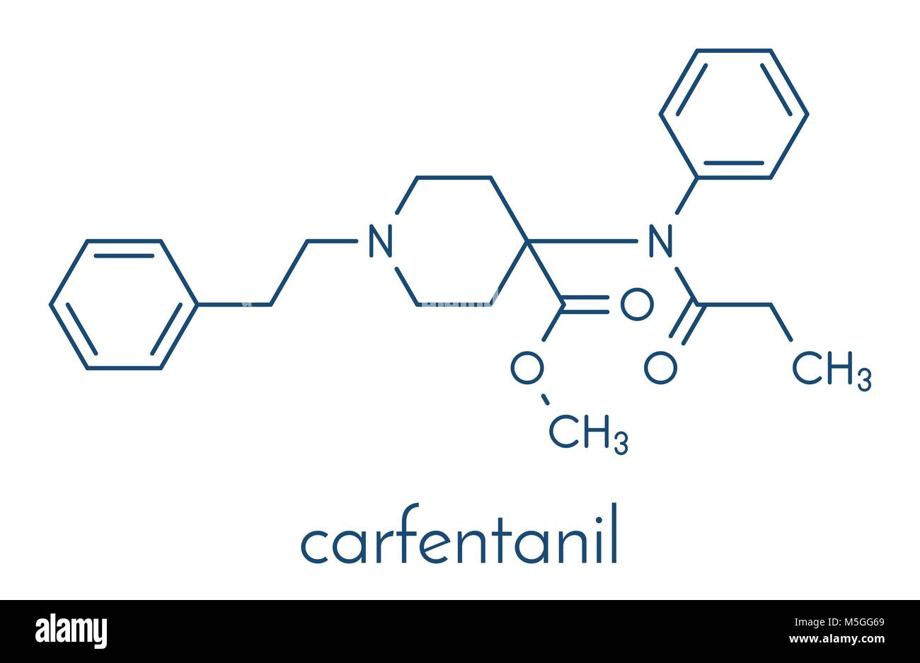 Carfentanil (carfentanyl) synthetic opioid drug molecule. Skeletal ...