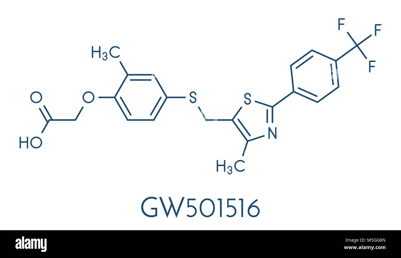 GW501516 (endurobol) performance enhancing drug molecule (illegal). Skeletal formula. Stock Vector