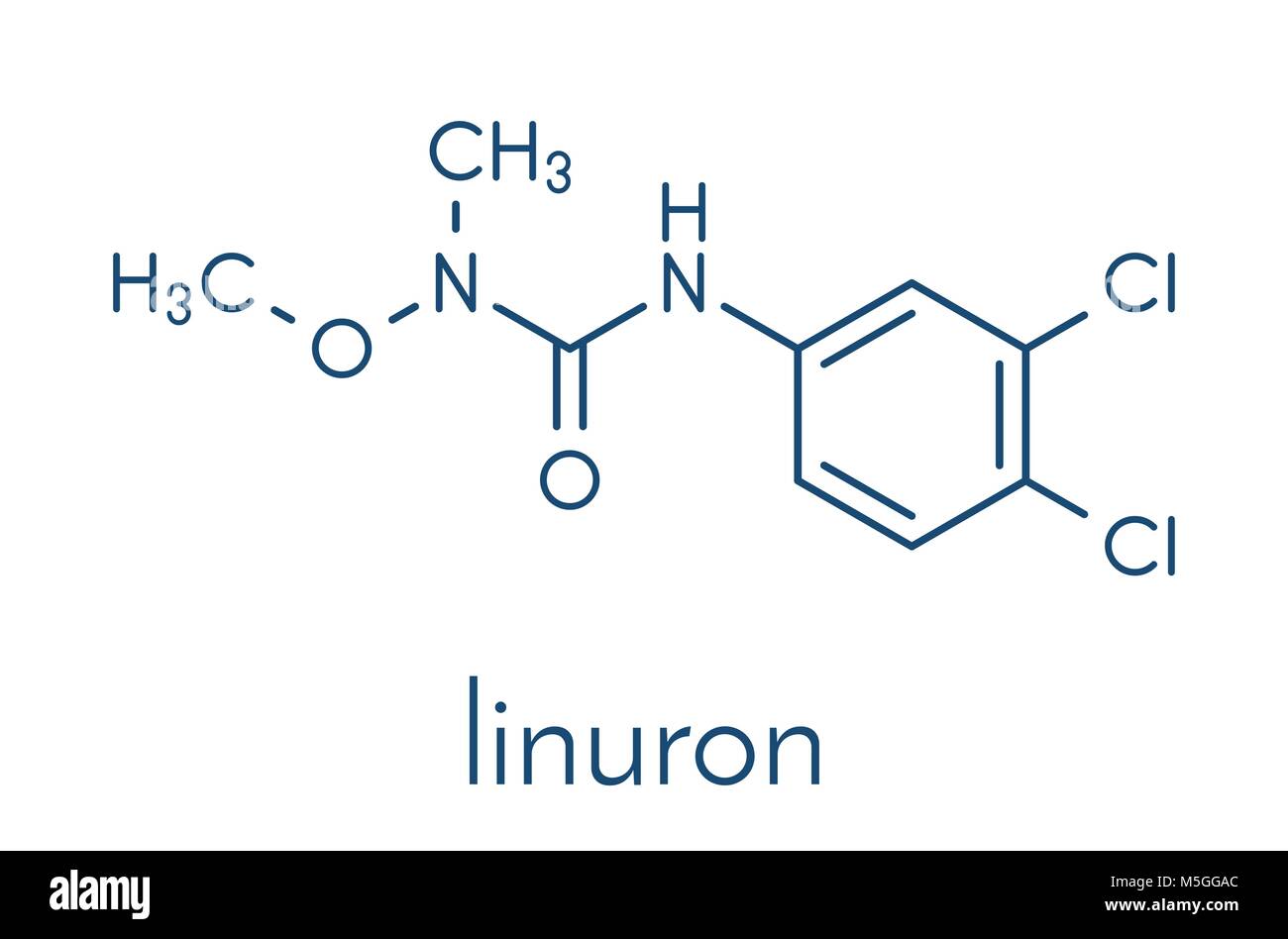 Linuron herbicide molecule. Skeletal formula. Stock Vector