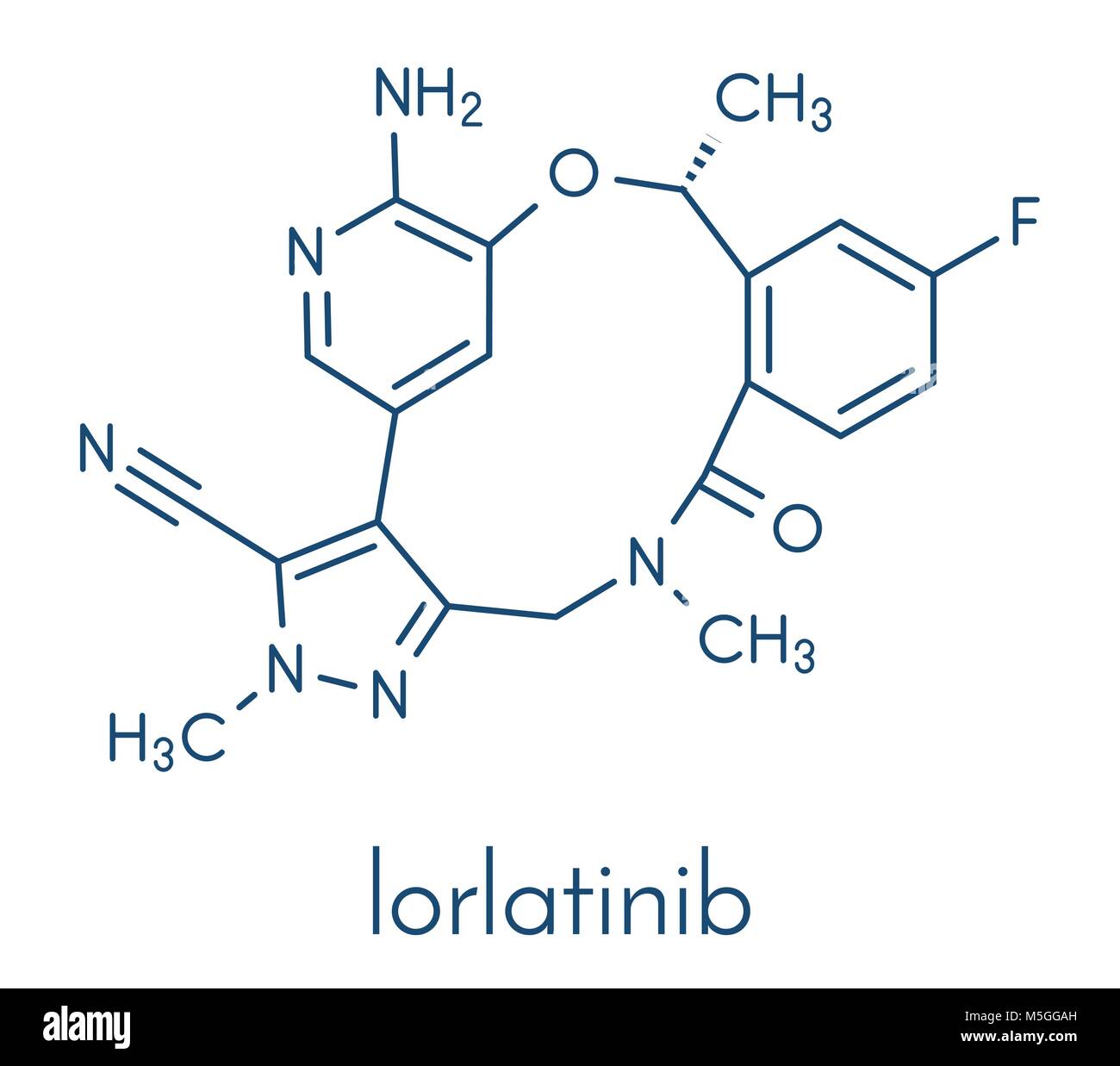 Lorlatinib cancer drug molecule. Skeletal formula. Stock Vector