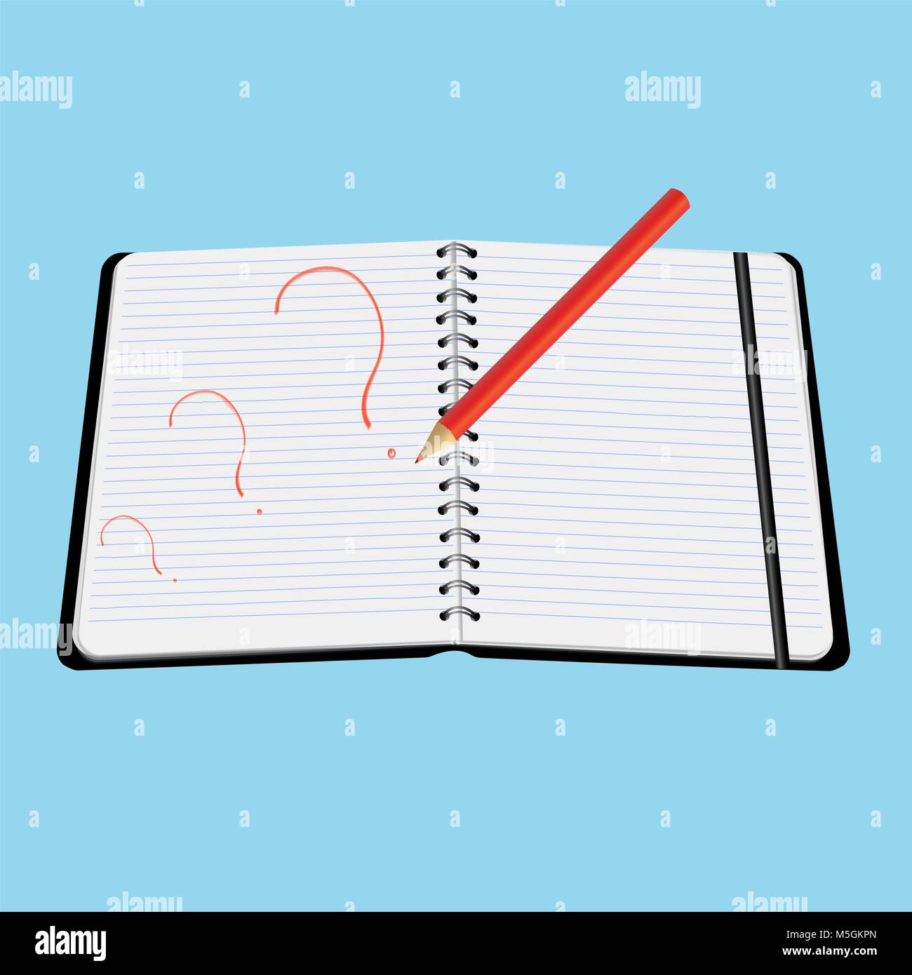 red pencil draws in notepad question mark vector illustration Stock Vector
