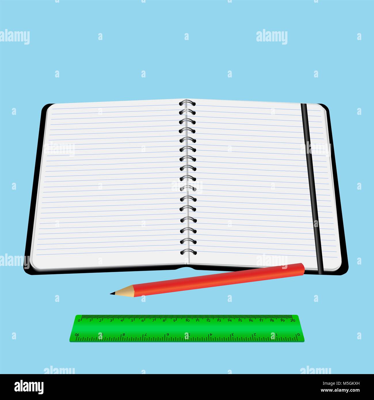 notepad red pencil ruler vector illustration isolated on white background Stock Vector