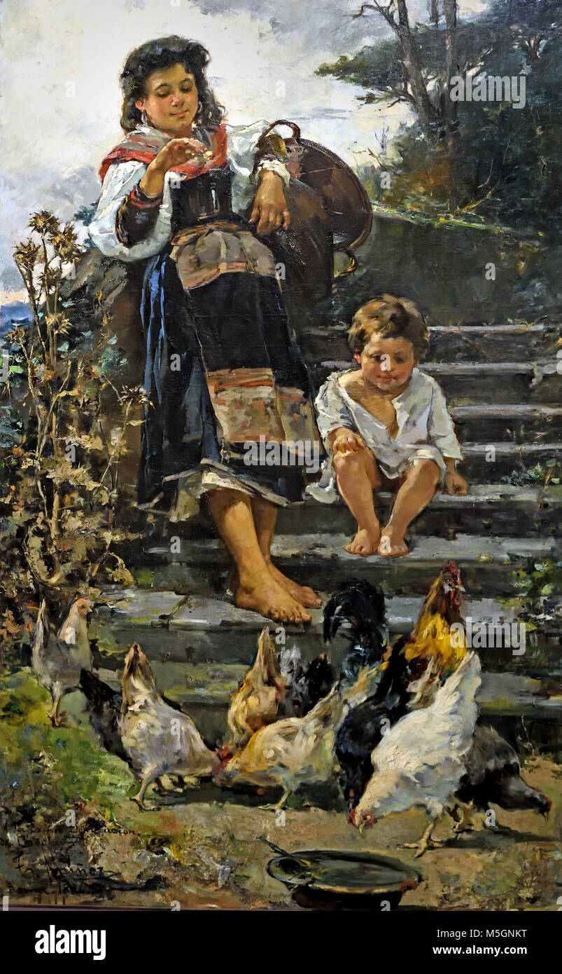 The chickens (1886) by Tomás Muñoz Lucena 19th, century, Spain, Spanish, Stock Photo