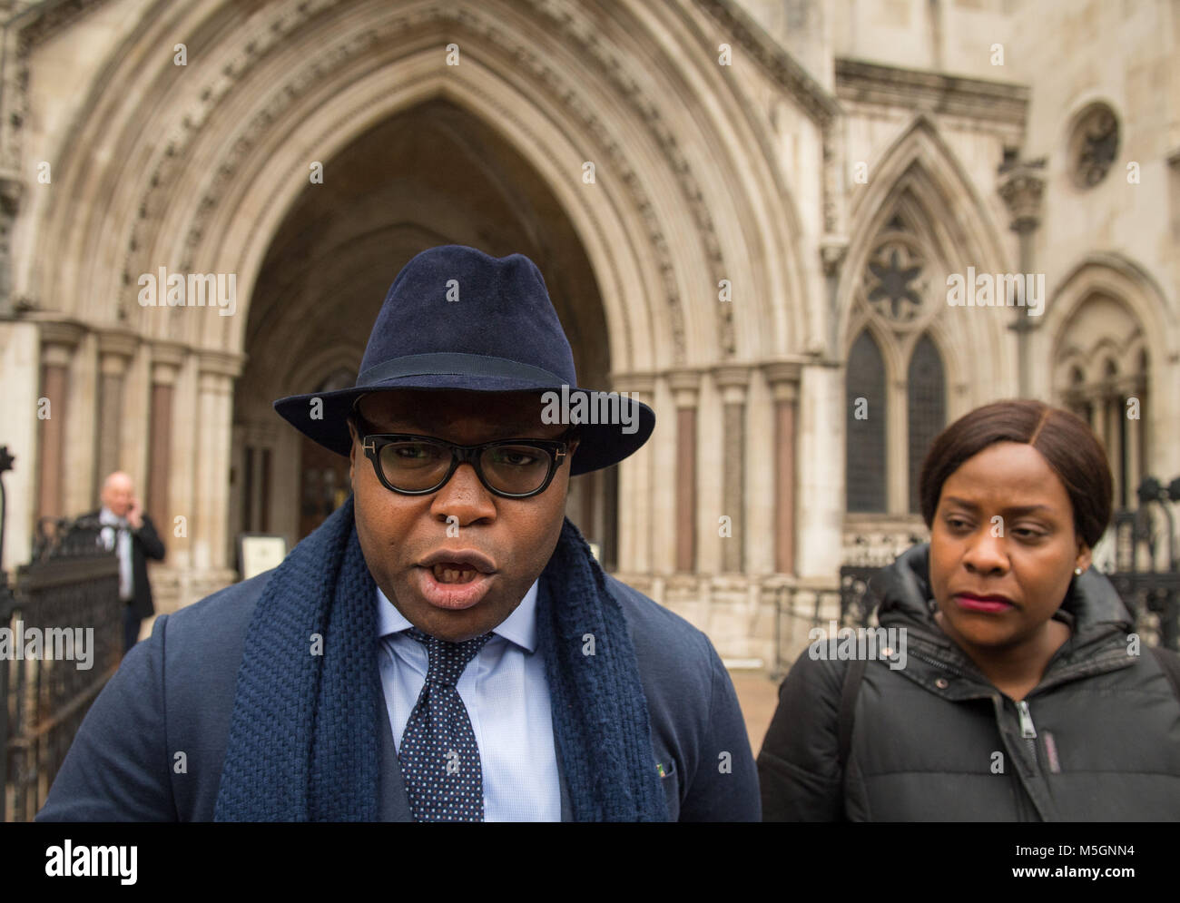 Isaiah Haastrup's father Lanre Haastrup and mother Takesha Thomas speak to the media outside the Royal Courts of Justice, London, after losing the latest round of a life-support battle over their disabled son Isaiah. Stock Photo