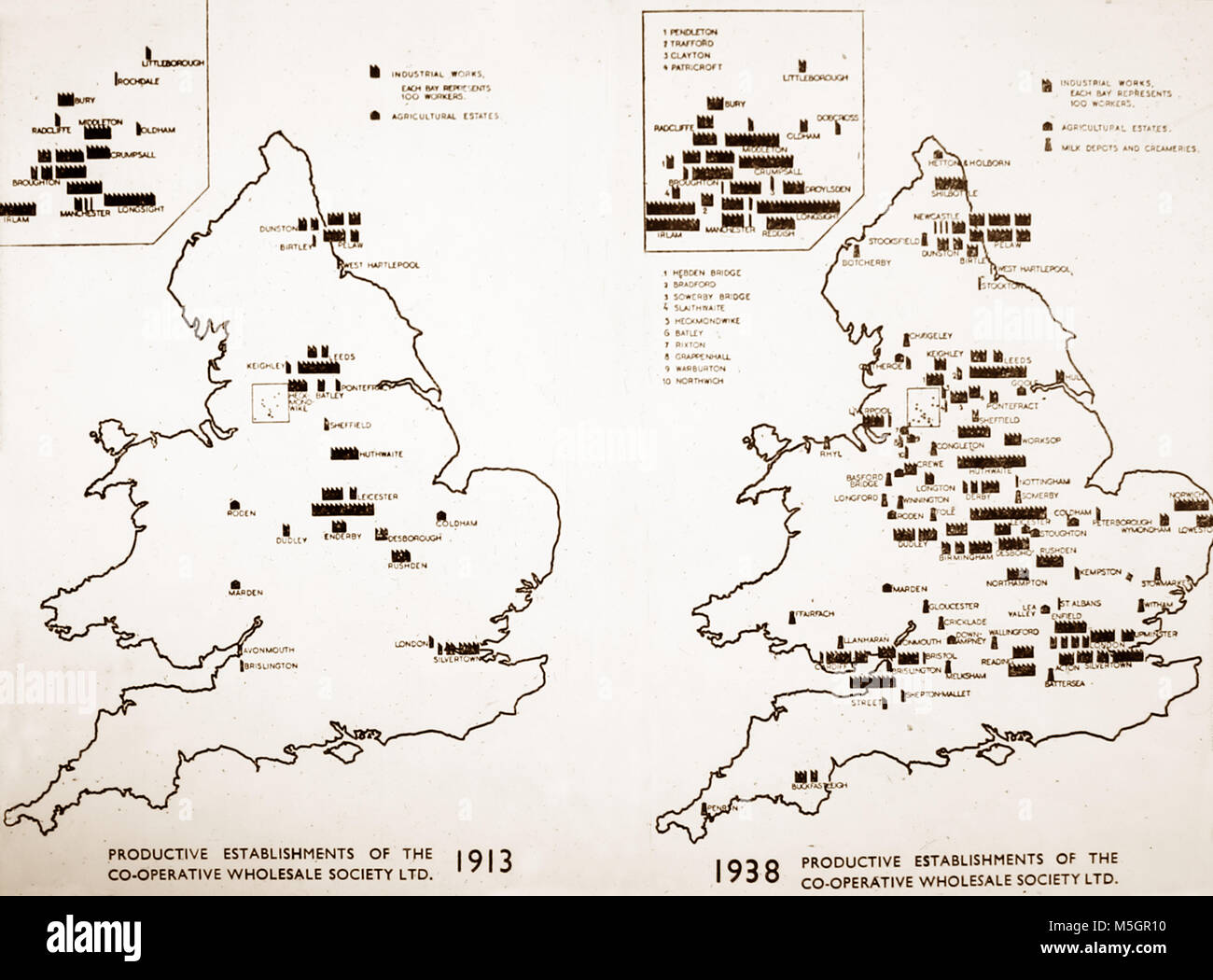 Map showing the growth of CWS production locations between 1913 and
