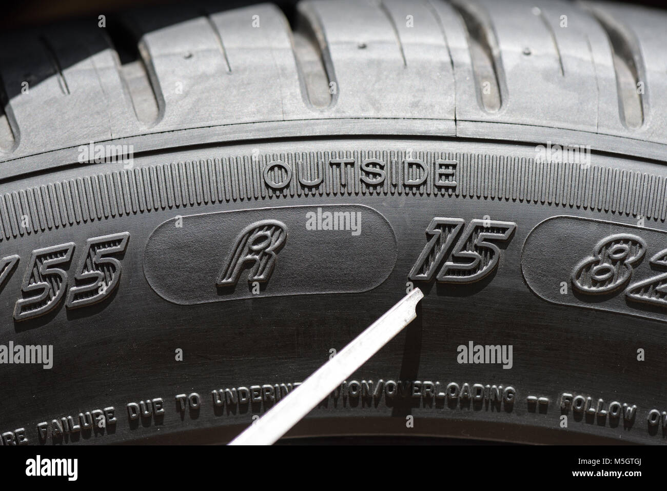 closeup details of car tire, sidewall information Stock Photo Alamy