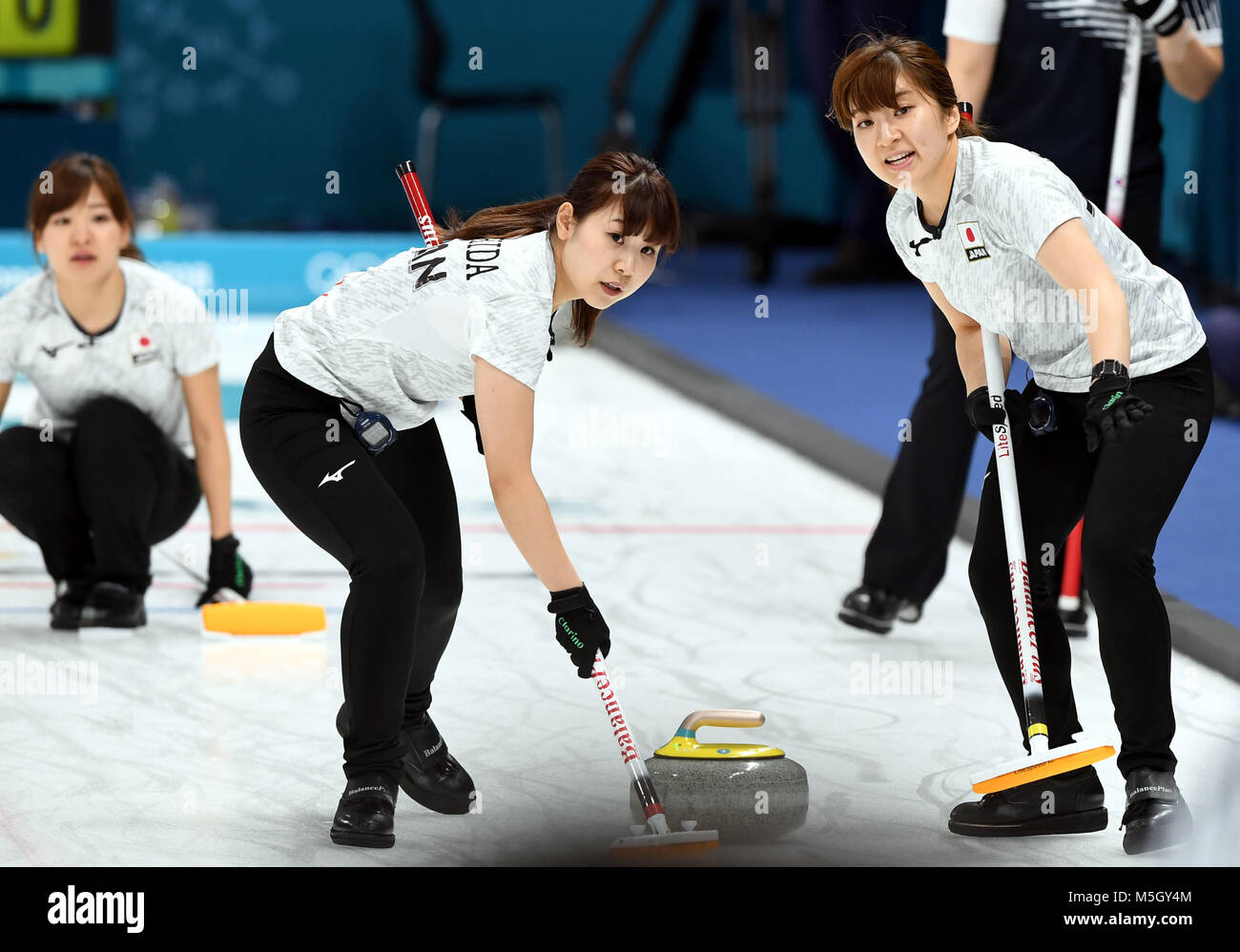 Pyeongchang South Korea 23rd Feb 18 Yurika Yoshida C And Yumi Suzuki R Of Japan Compete During A Semi Final Of Women S Curling Against South Korea At 18 Pyeongchang Winter Olympic Games At Pyeongchang South Korea 23rd Feb 18 Yurika Yoshida C And Yumi Suzuki R Of Japan Compete During A Semi Final Of Women S Curling Against South Korea At 18 Pyeongchang Winter Olympic Games At