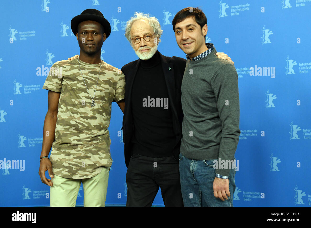 22 Febuary 2018, Germany, Berlin: Berlinale, photo session, 'Eldorado': Actor Akhet Téwendé (L-R), director Markus Imhoof, actor Raffaele Falcone. The film is running out of competition as part of the Berlinale. Credit: dpa picture alliance/Alamy Live News Stock Photo