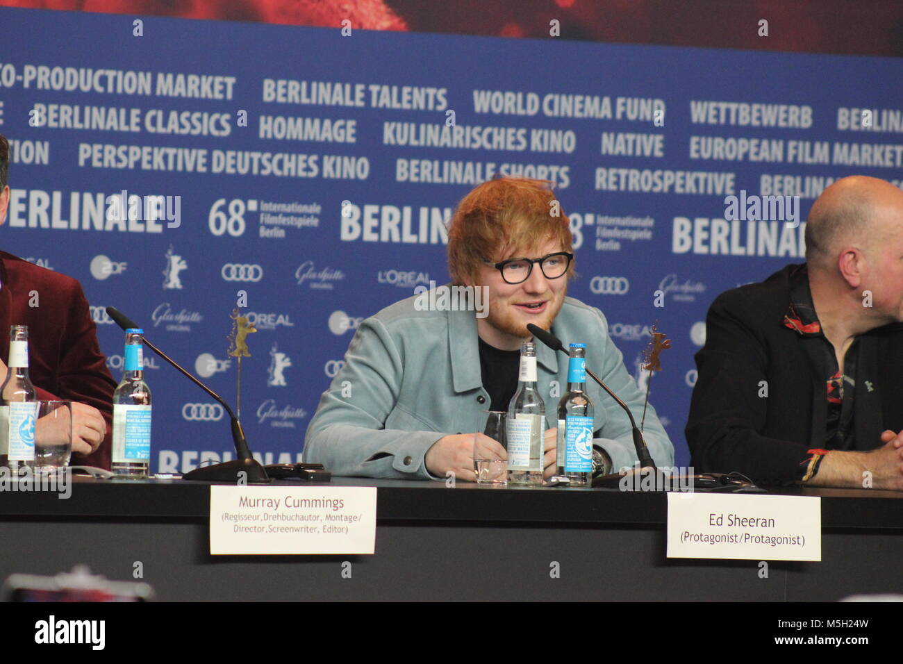 Berlin, Germany. 23rd February, 2018. Press conference at the Grand Hyatt Hotel in Berlin/Germany for “ Songwriter“ by 68th Berlinale, with Murray Cummings (Director, Screenwriter, Editor, Producer),  Ed Sheeran, Foy Vance , Alejandro Reyes-Knight, Billy Cummings , “Credits: T.O.Pictures / Alamy Live News“ Stock Photo