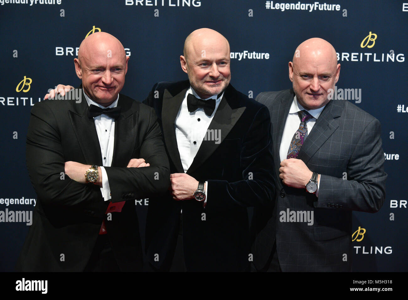 New York, USA. 22nd Feb, 2018. Scott Kelly, Georges Kern and Mark Kelly on the red carpet at the Brietling '#LEGENDARYFUTURE' Roadshow 2018 New York on February 22, 2018. Credit: Erik Pendzich/Alamy Live News Stock Photo