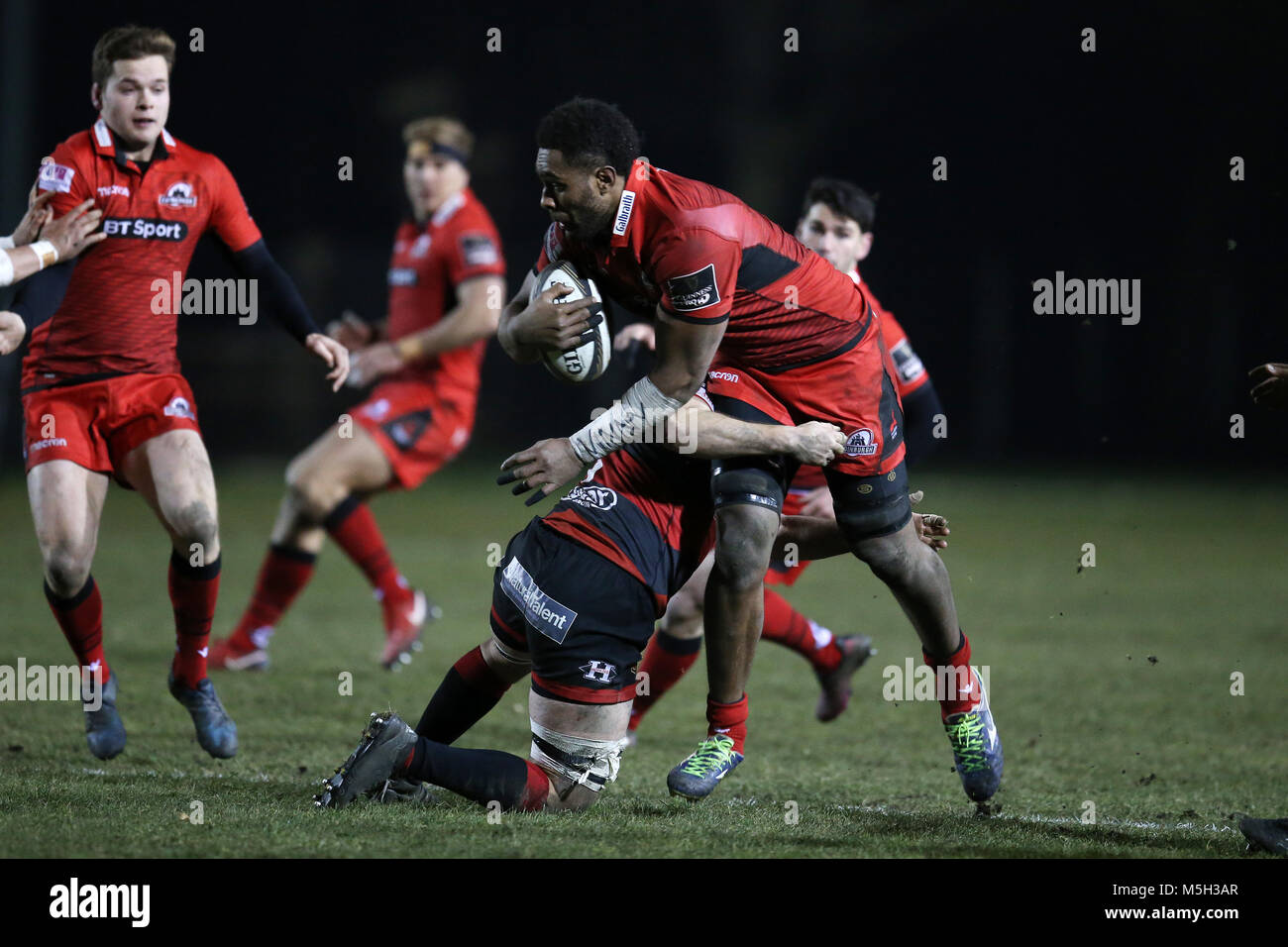 Bill Mata of Edinburgh rugby is tackled. Guinness Pro14 rugby match,  Dragons v Edinburgh Rugby at Eugene Cross Park in Ebbw Vale. Andrew  Orchard/Alamy Live News Stock Photo - Alamy