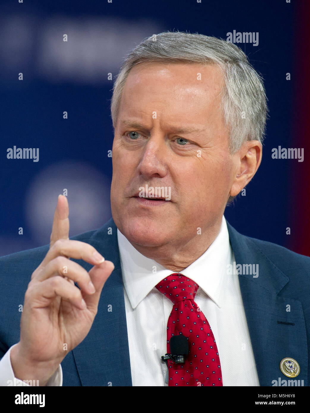 United States Representative Mark Meadows (Republican of North Carolina), Chairman of the Freedom Caucus, speaks at the Conservative Political Action Conference (CPAC) at the Gaylord National Resort and Convention Center in National Harbor, Maryland on Friday, February 23, 2018. Credit: Ron Sachs/CNP/AdMedia/Newscom/Alamy Live News Stock Photo