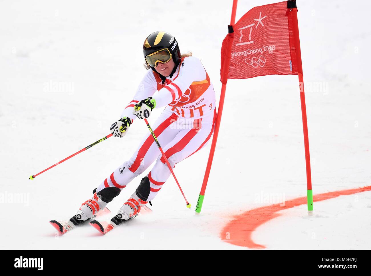 Pyeongchang, South Korea. 24th February, 2018. Katharina Liensberger (AUT). Alpine team event skiing. Yongpyong alpine centre. Alpensia. Pyeongchang2018 winter Olympics. Republic of Korea. 24/02/2018. Credit: Sport In Pictures/Alamy Live News Stock Photo