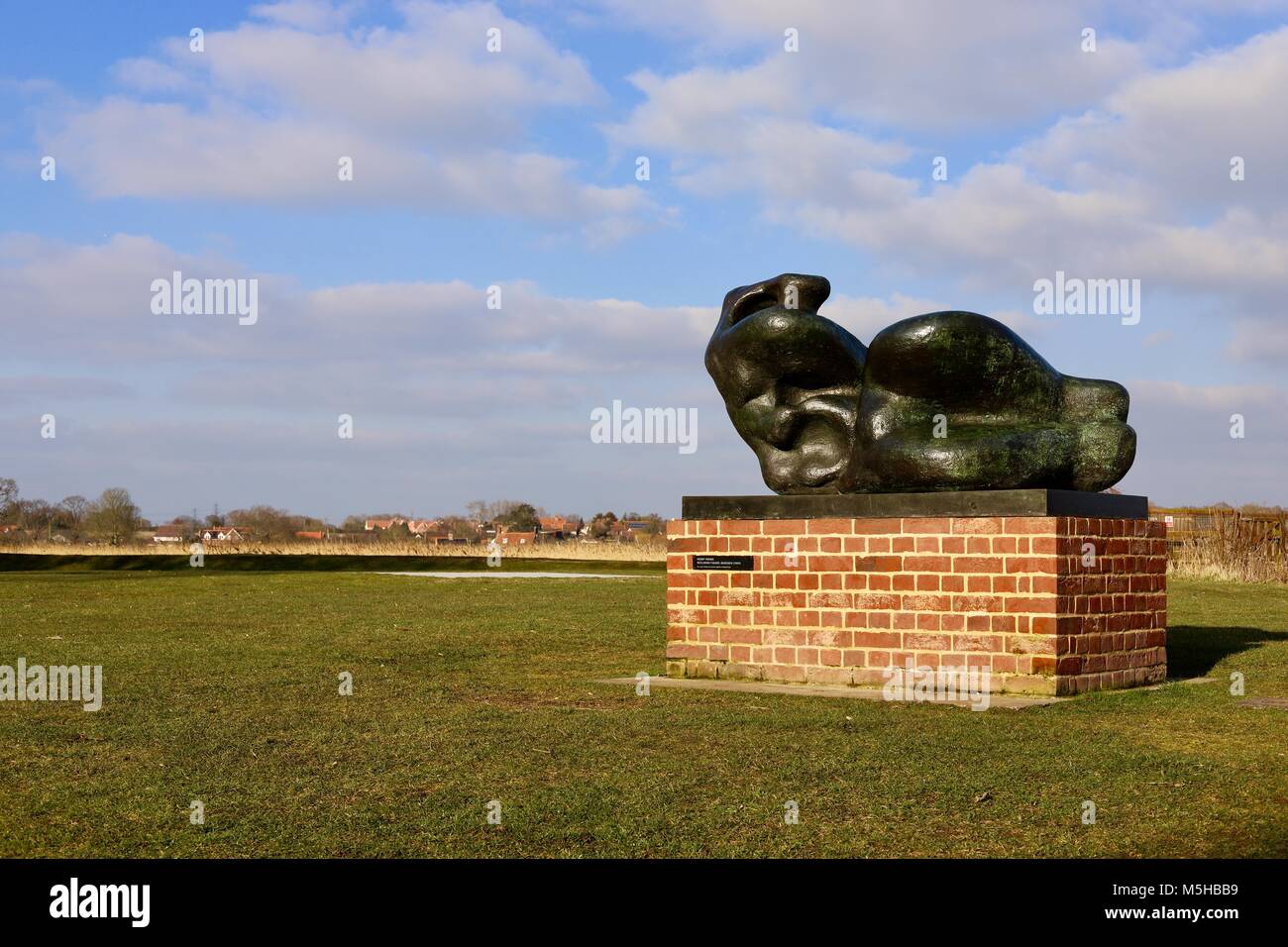 Sculpture: Reclining Figure: Bunched by Henry Moore 1969. Outside the concert hall at Snape Maltings, Suffolk. Stock Photo