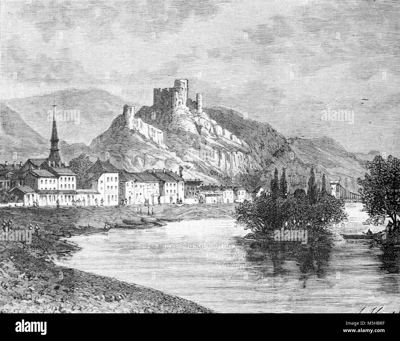 Château Gaillard (c1196-1198) built above the Seine River by Richard the Lionheart, King of England, Les Andelys, Eure, Normandy, France (Engraving, 1889) Stock Photo