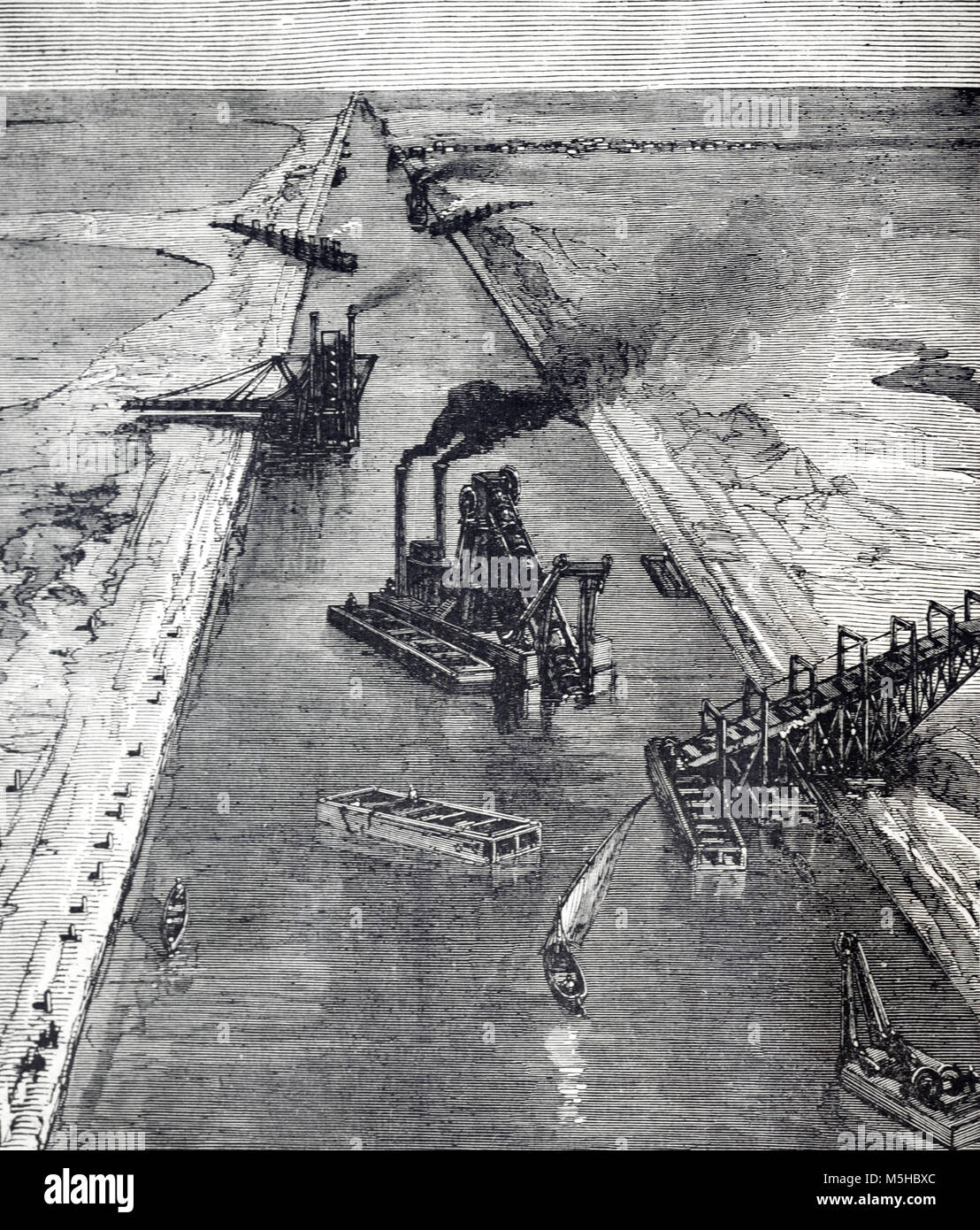 Construction and dredging of the suez canal egypt engraving 1889