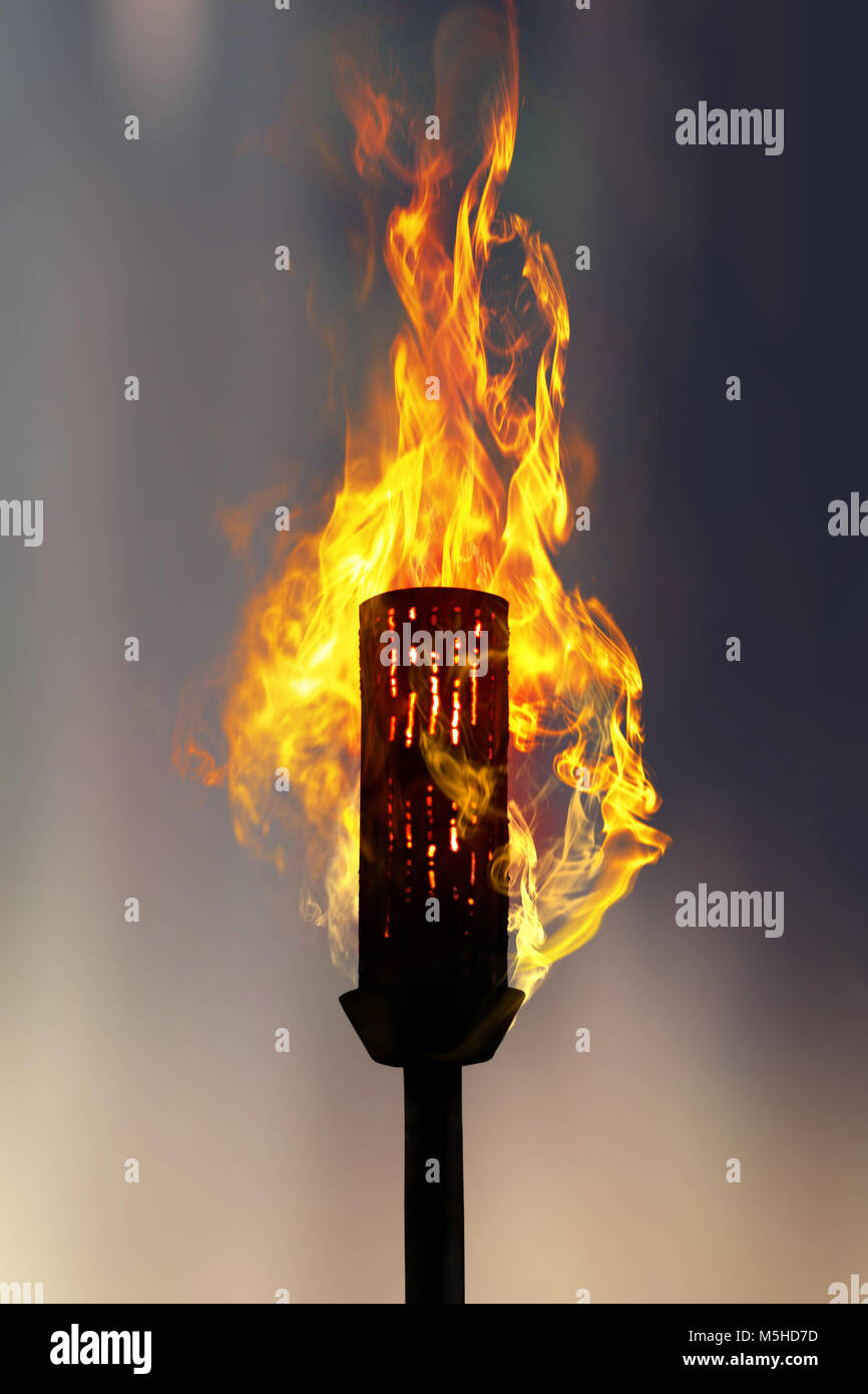 burning torch at night, close up Stock Photo Alamy