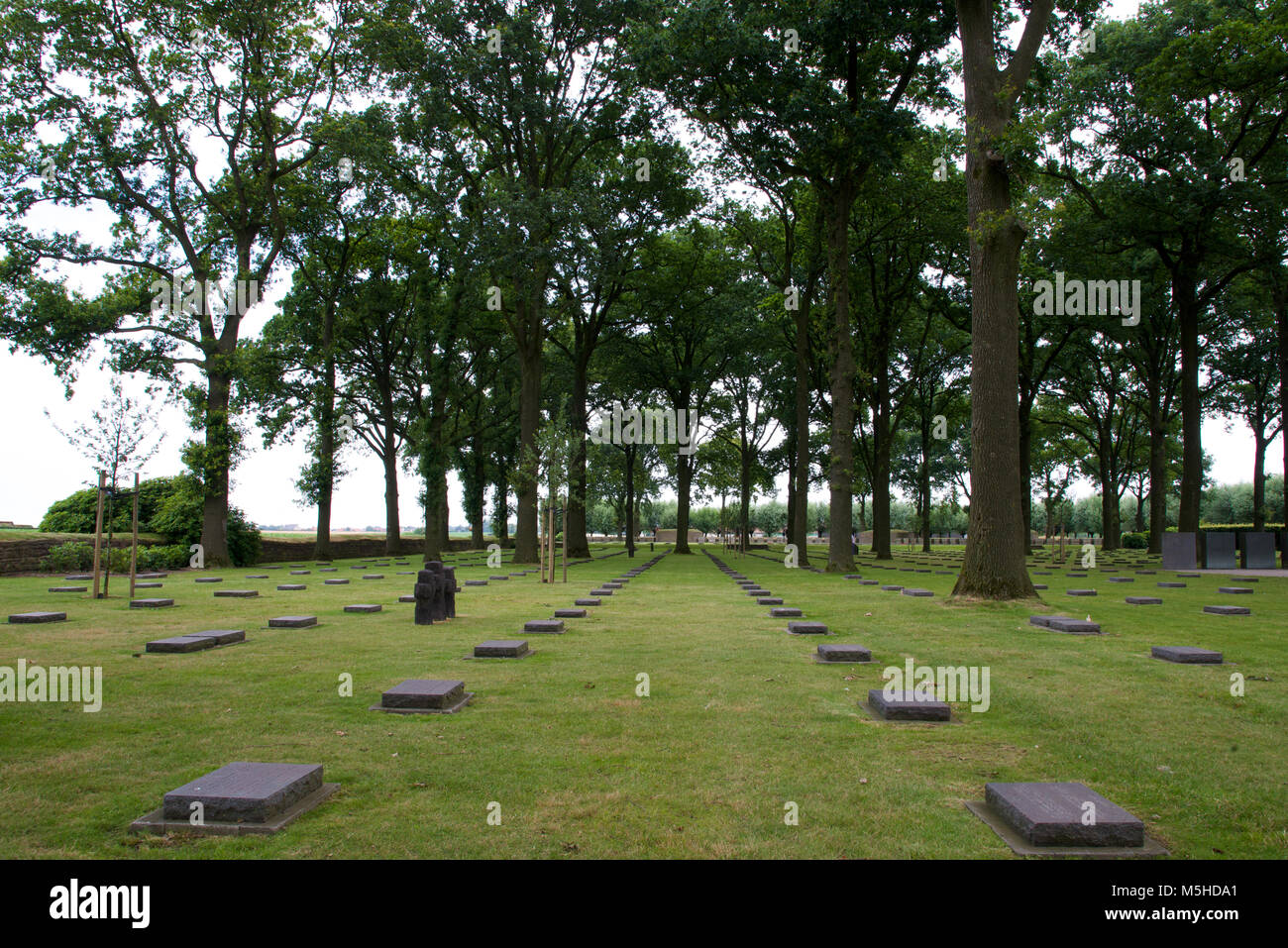 Rows of gravestones af the Langemark German war cemetery Stock Photo