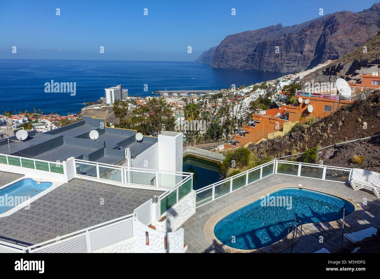 Los Gigantes resort seen from approach road, Tenerife, Spain Stock Photo