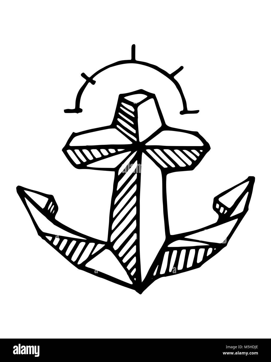 Hand drawn vector ink illustration or drawing of an anchor symbol Stock Photo Alamy